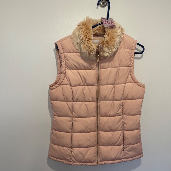 NWOT Calvin Klein Womens Quilted Puffer Vest Pink Faux Fur Collar Size M NEW - Picture 8 of 8